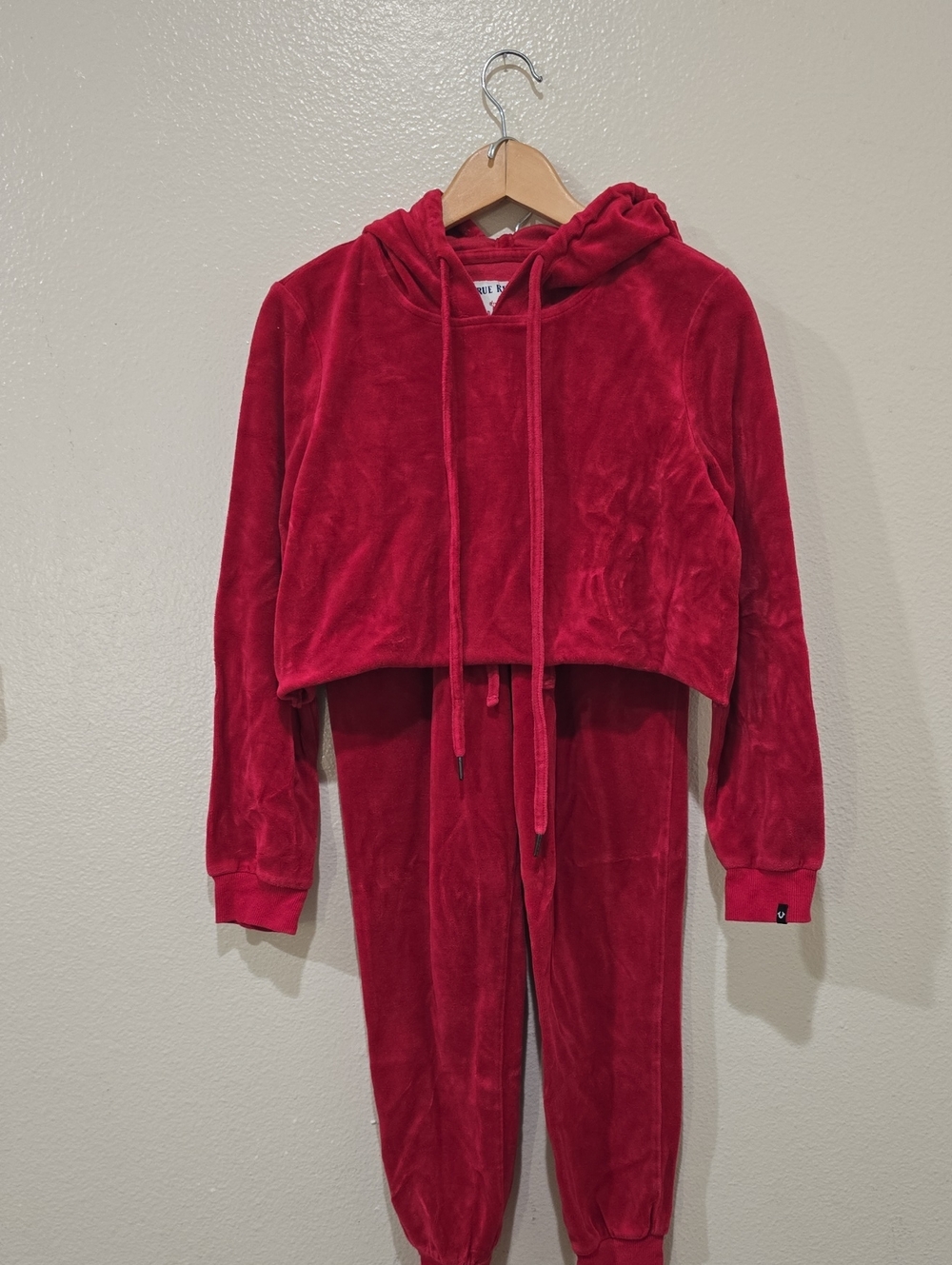 True Religion Red Velour Two-Piece Hoodie Set